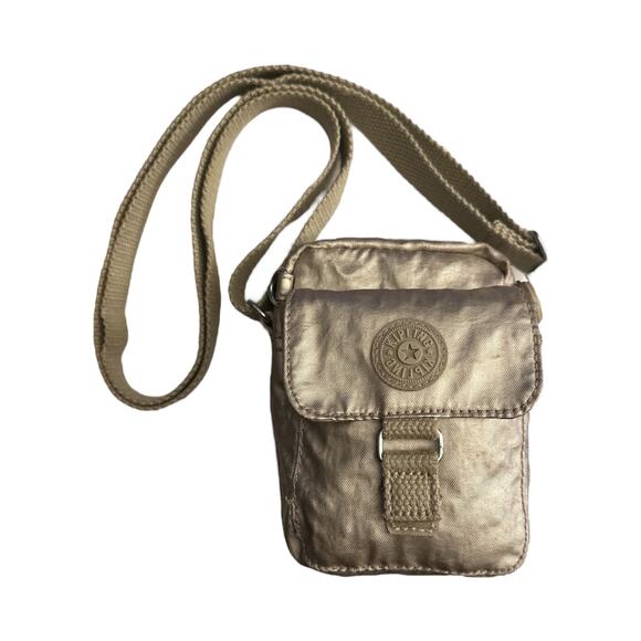 Kipling Mini Crossbody Wallet Golden Beige Purse Adj Strap Zip Pockets - Picture 1 of 11